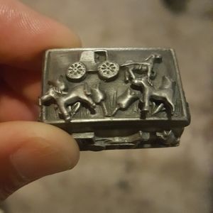 Amish Pewter Tiny Jewelry Box Including Earrings, Brooch and Necklace